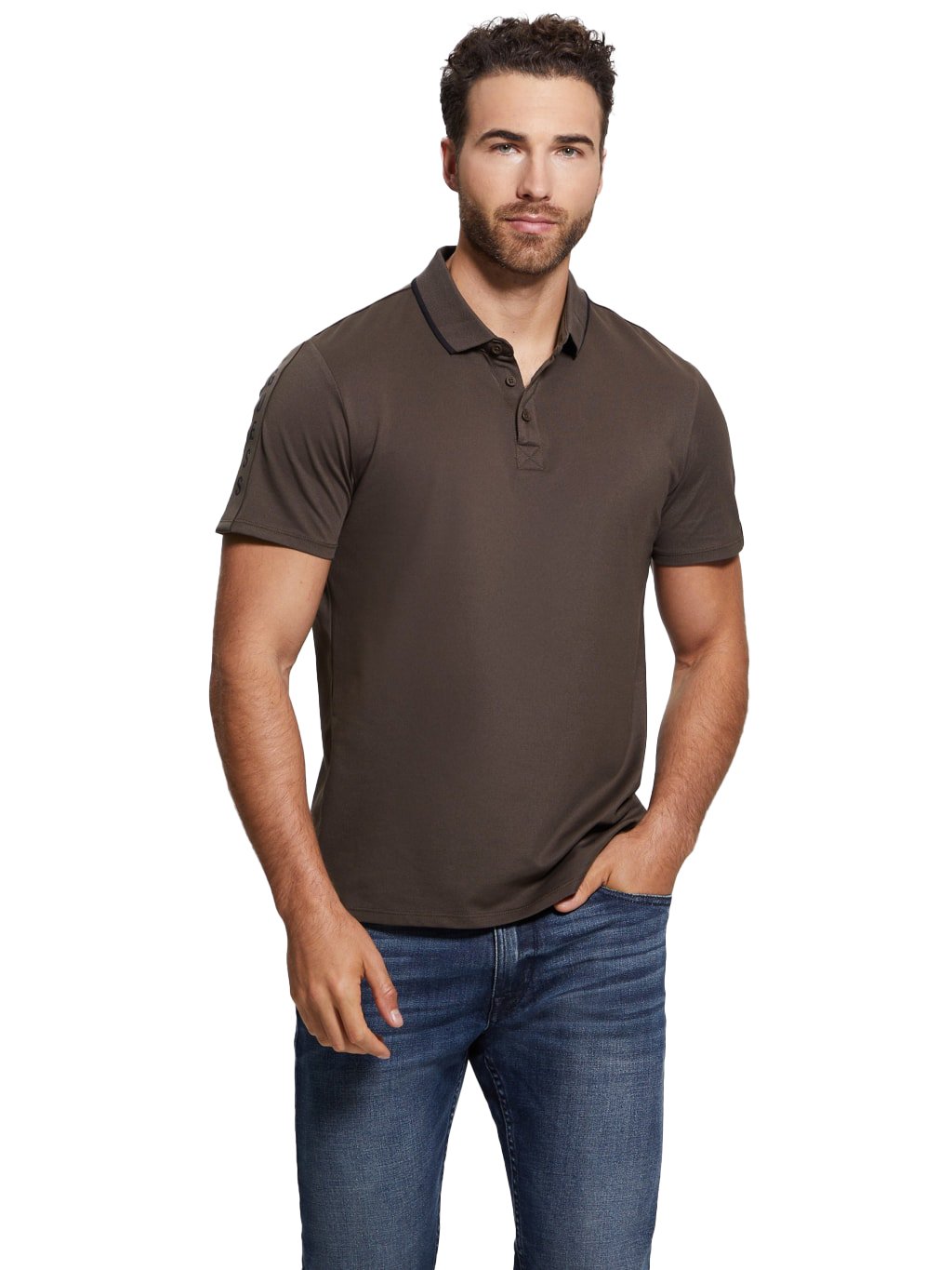 Polos manches courtes  Guess jeans M2YP25 KARS0 G1DL CHOCOLATE BROWNIE