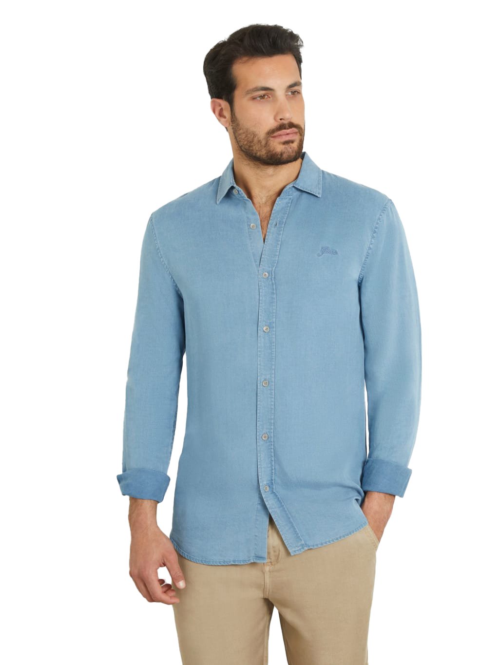 Chemises manches longues  Guess jeans M4RH26 WFXT0 A730 ASTRAL PALE BLUE