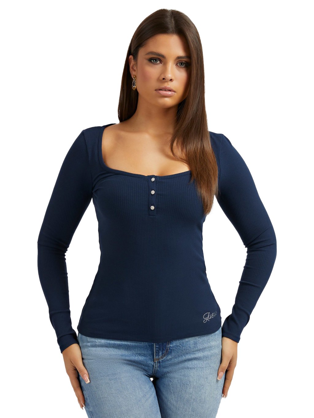 Tee shirt manches longues  Guess jeans W2YP46 KBCO2 G7P1 BLACKENED BLUE
