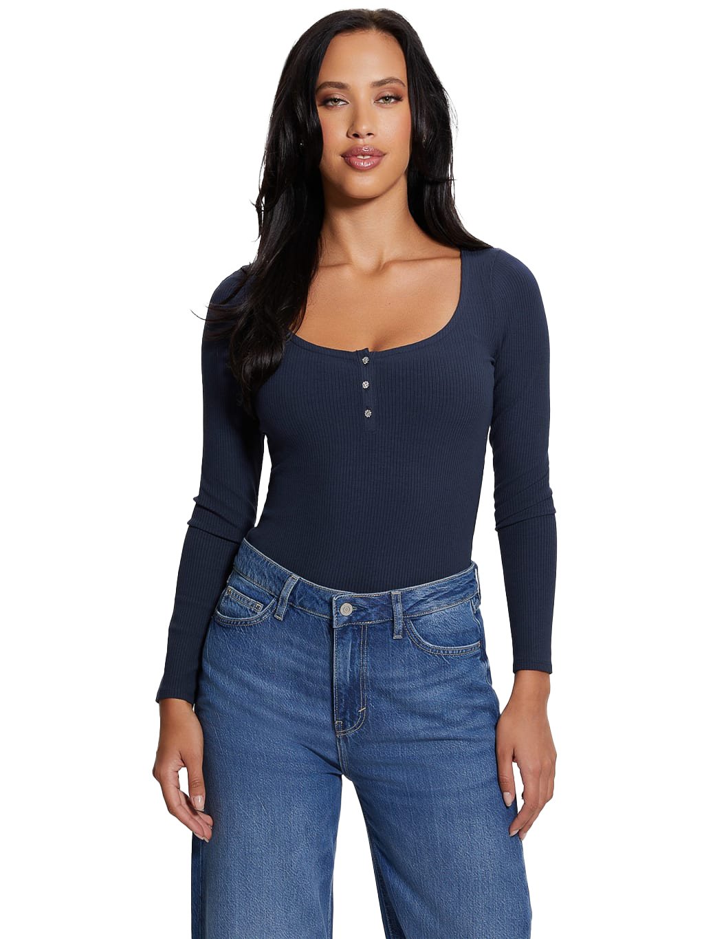 Tee shirt manches longues  Guess jeans W2YP46 KBCO2 G7P1 BLACKENED BLUE