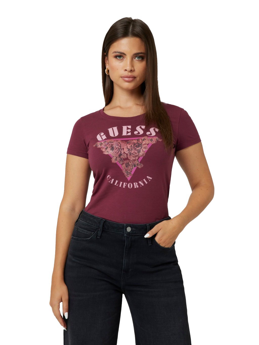 Tee shirt  Guess jeans W4BI19 J1314 G5Q3 BURGUNDY ROSE