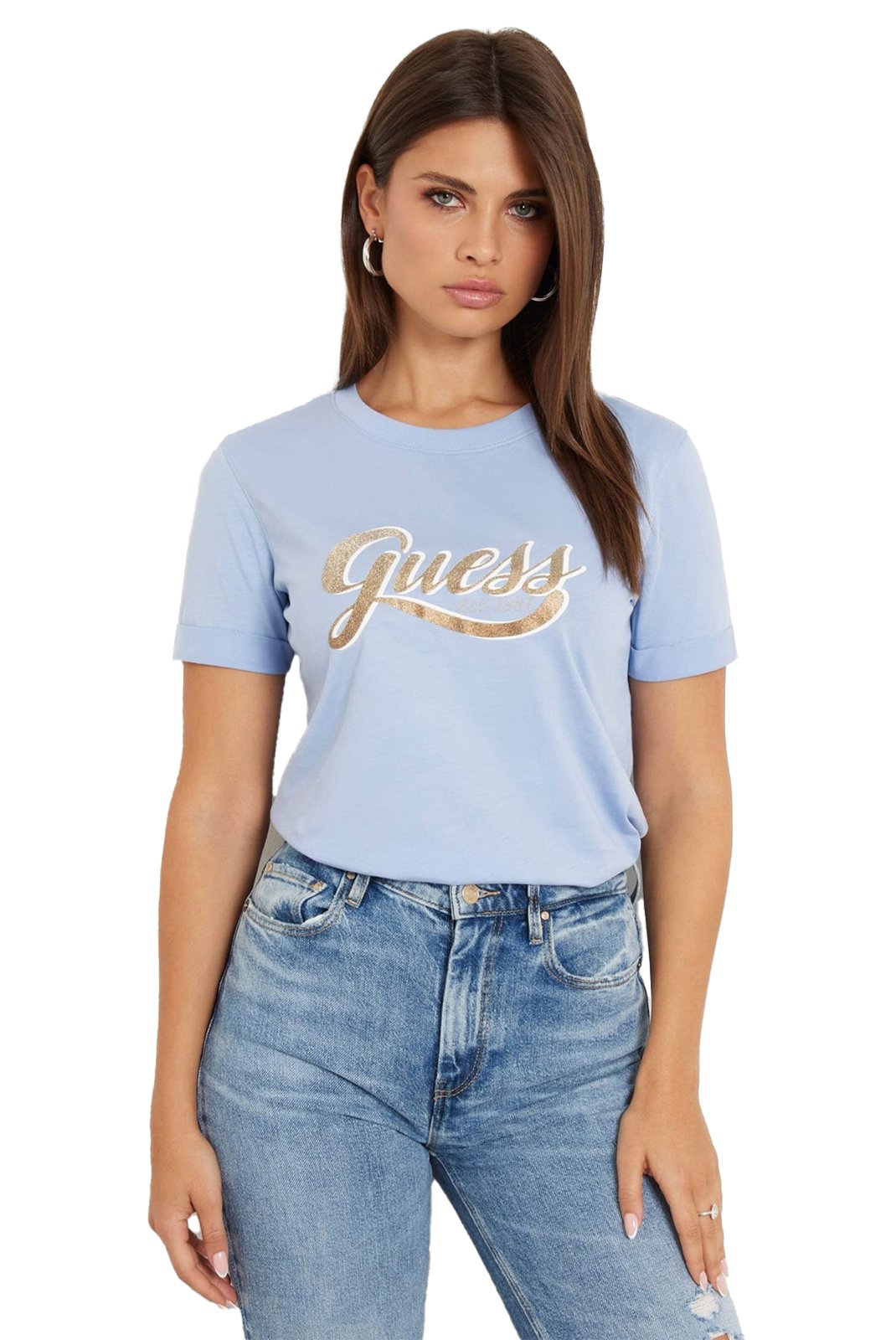 Tee shirt  Guess jeans W4YI09 JA914 G76S LIGHT BLUE LUXE