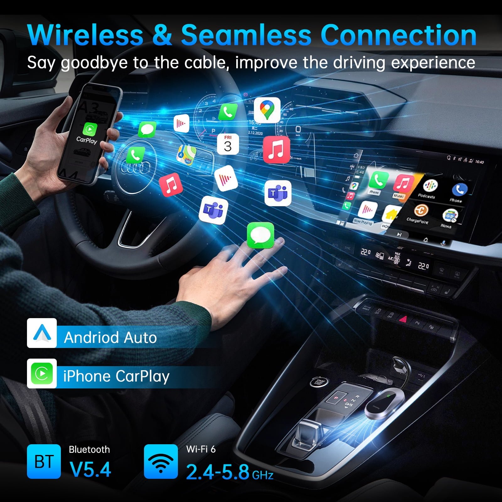 Carplay  I NEED ME ONE Wireless Usb Adapter Chrome/Noir