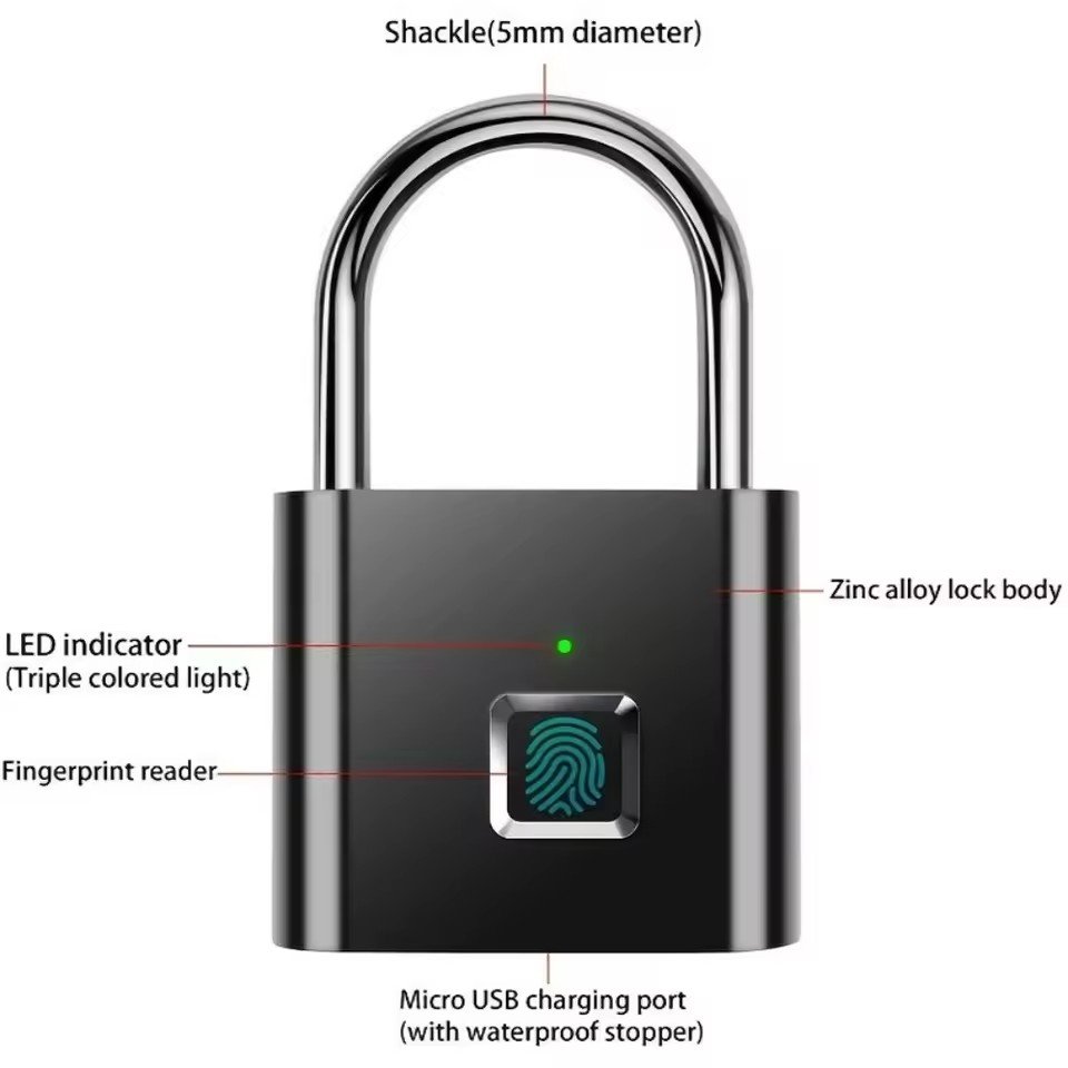 Sécurité / Surveillance  I NEED ME ONE Intelligent fingerprint padlock Noir