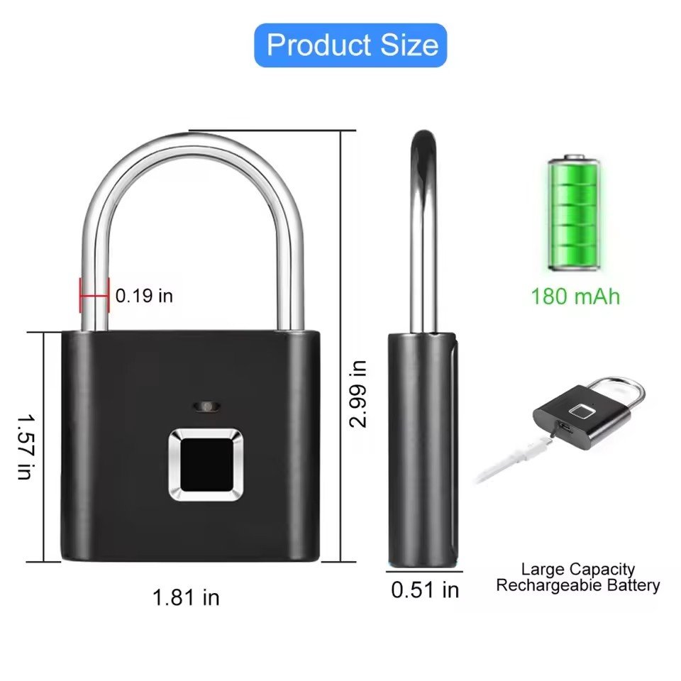 Sécurité / Surveillance  I NEED ME ONE Intelligent fingerprint padlock Noir
