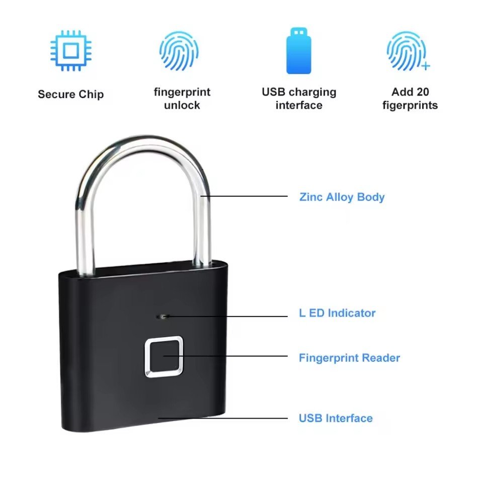 Sécurité / Surveillance  I NEED ME ONE Intelligent fingerprint padlock Noir