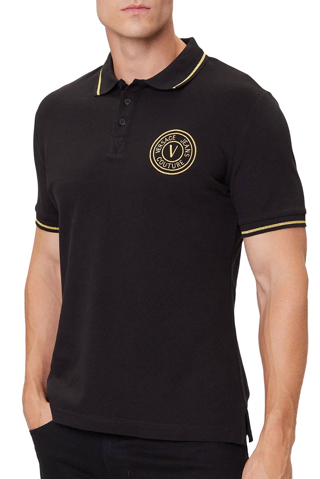 Polos manches courtes  Versace Jeans 79GAGT00 CJ01T G89 BLACK + GOLD