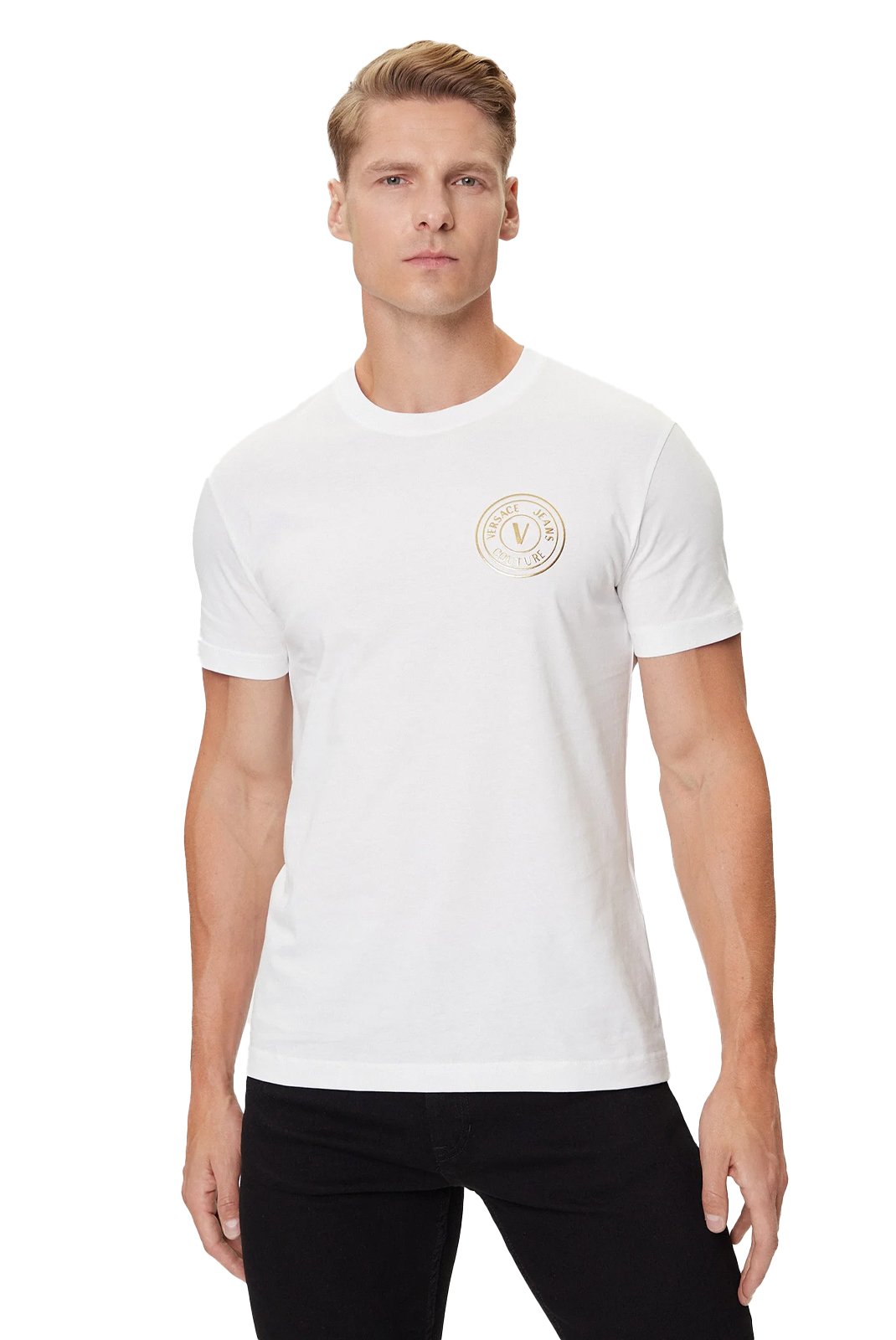 T-S manches courtes  Versace Jeans 79GAHT00 CJ00T G03 WHITE + GOLD