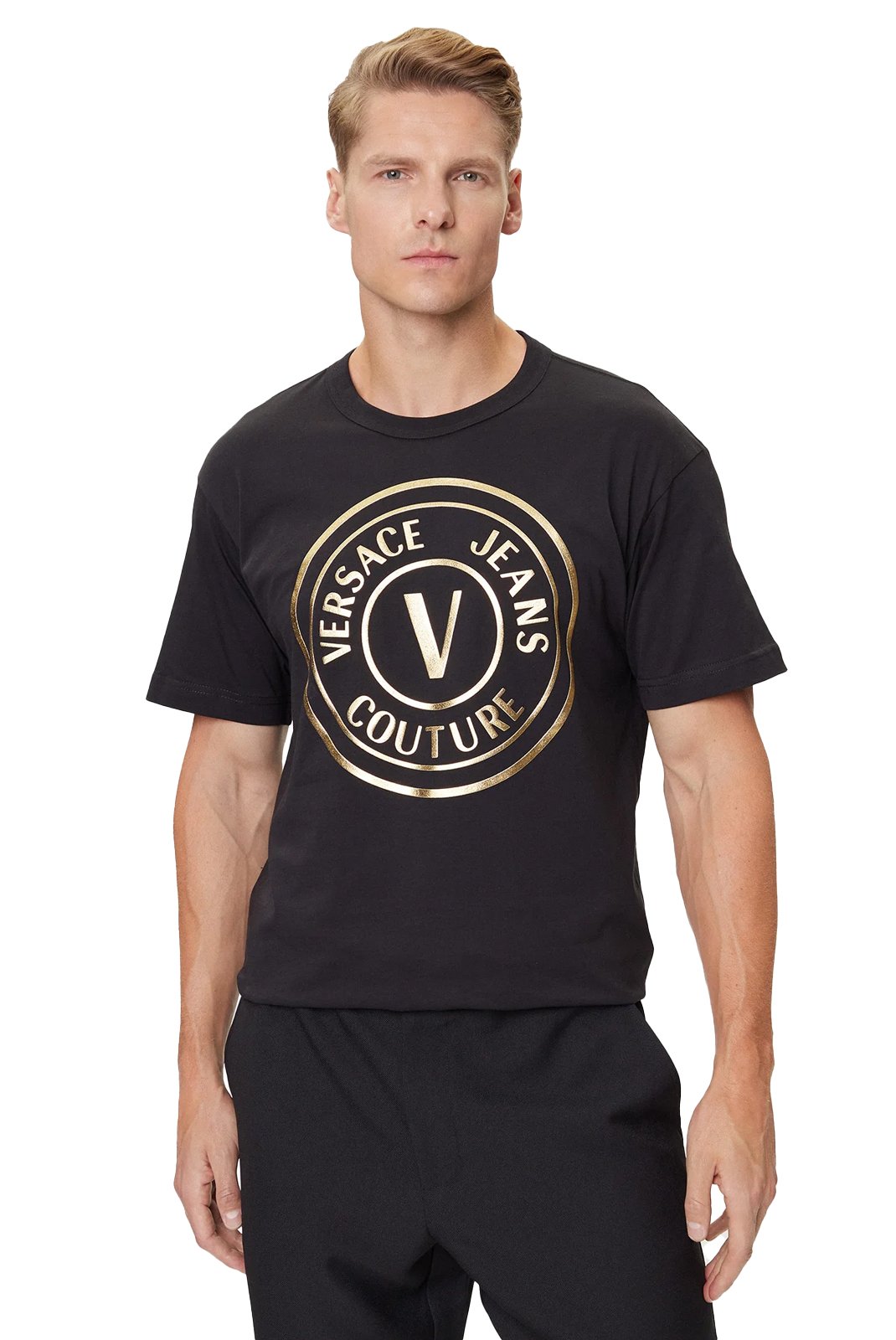 T-S manches courtes  Versace Jeans 79GAHT01 CJ00T G89 BLACK + GOLD