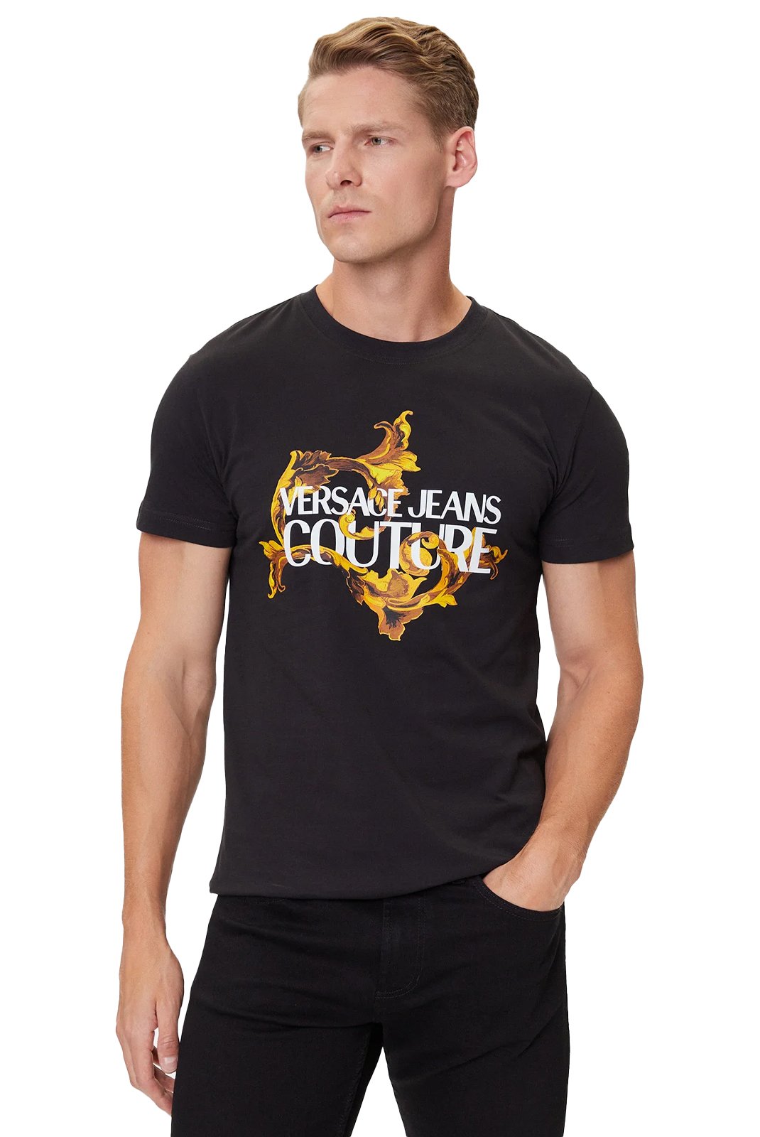 T-S manches courtes  Versace Jeans 79GAHE02 CJ00E G89 BLACK + GOLD