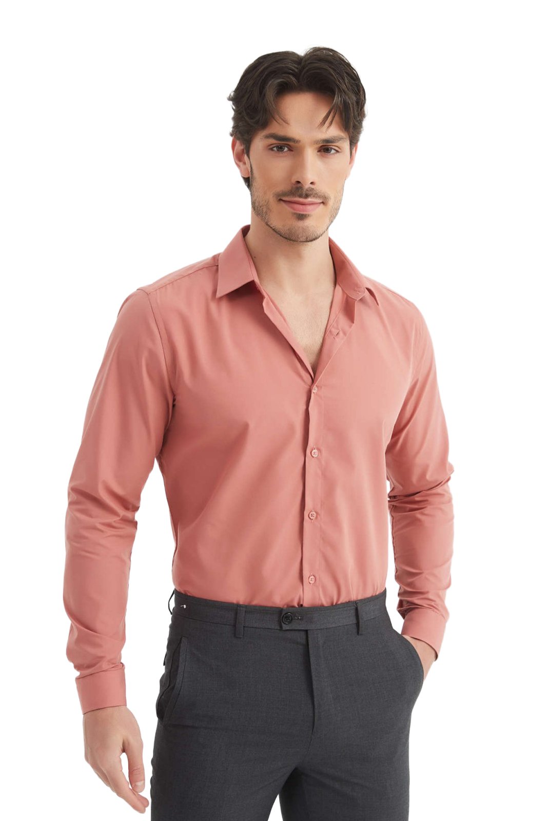 Chemises manches longues  Yves Enzo paris SLIM1009 82 Terracotta