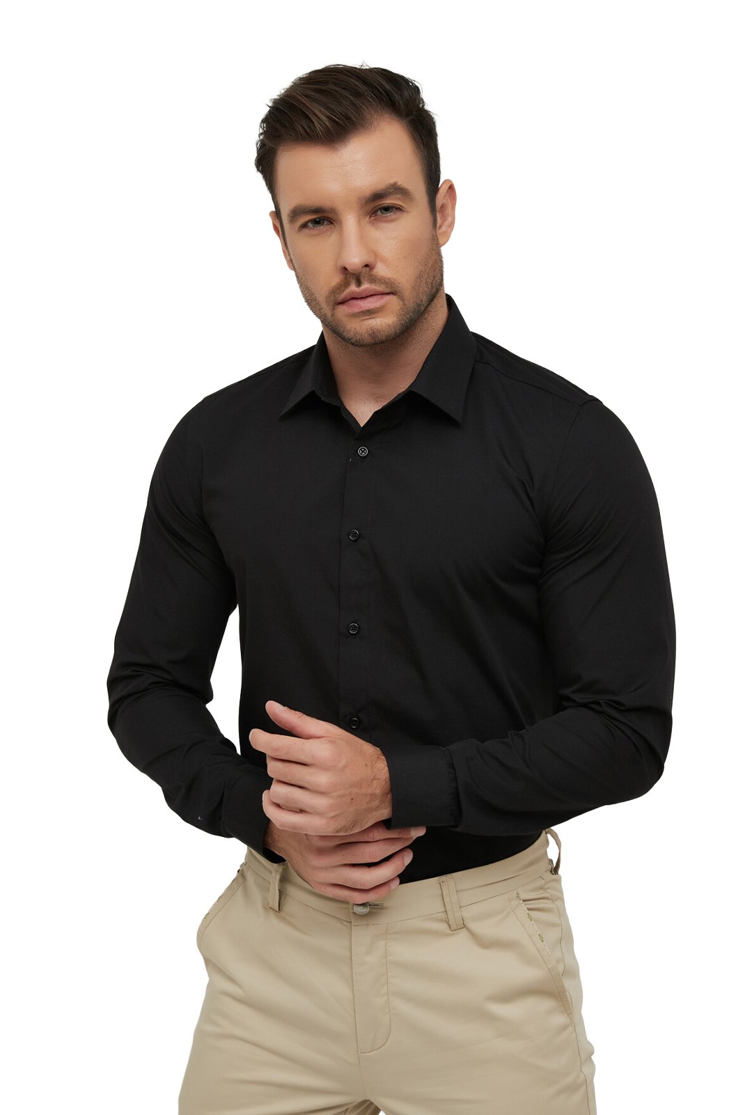 Chemises manches longues  Yves Enzo paris SLIM1009 12 Noir