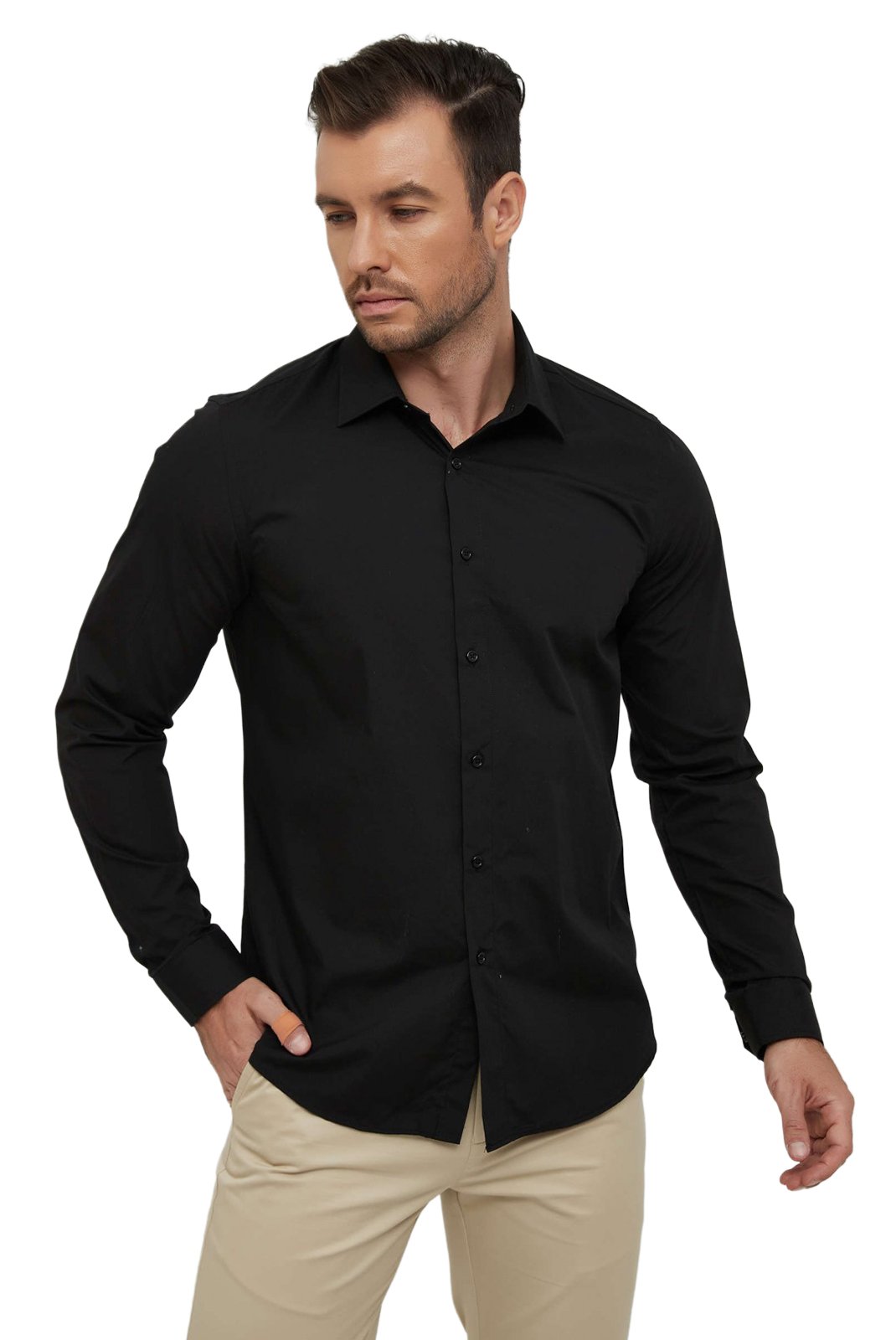 Chemises manches longues  Yves Enzo paris SLIM1009 12 Noir