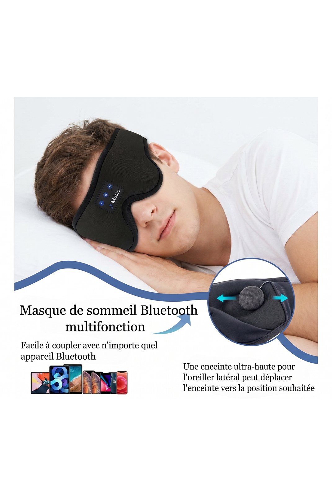 Masque de sommeil  AMEDEO Masque Bluetooth dodo Noir
