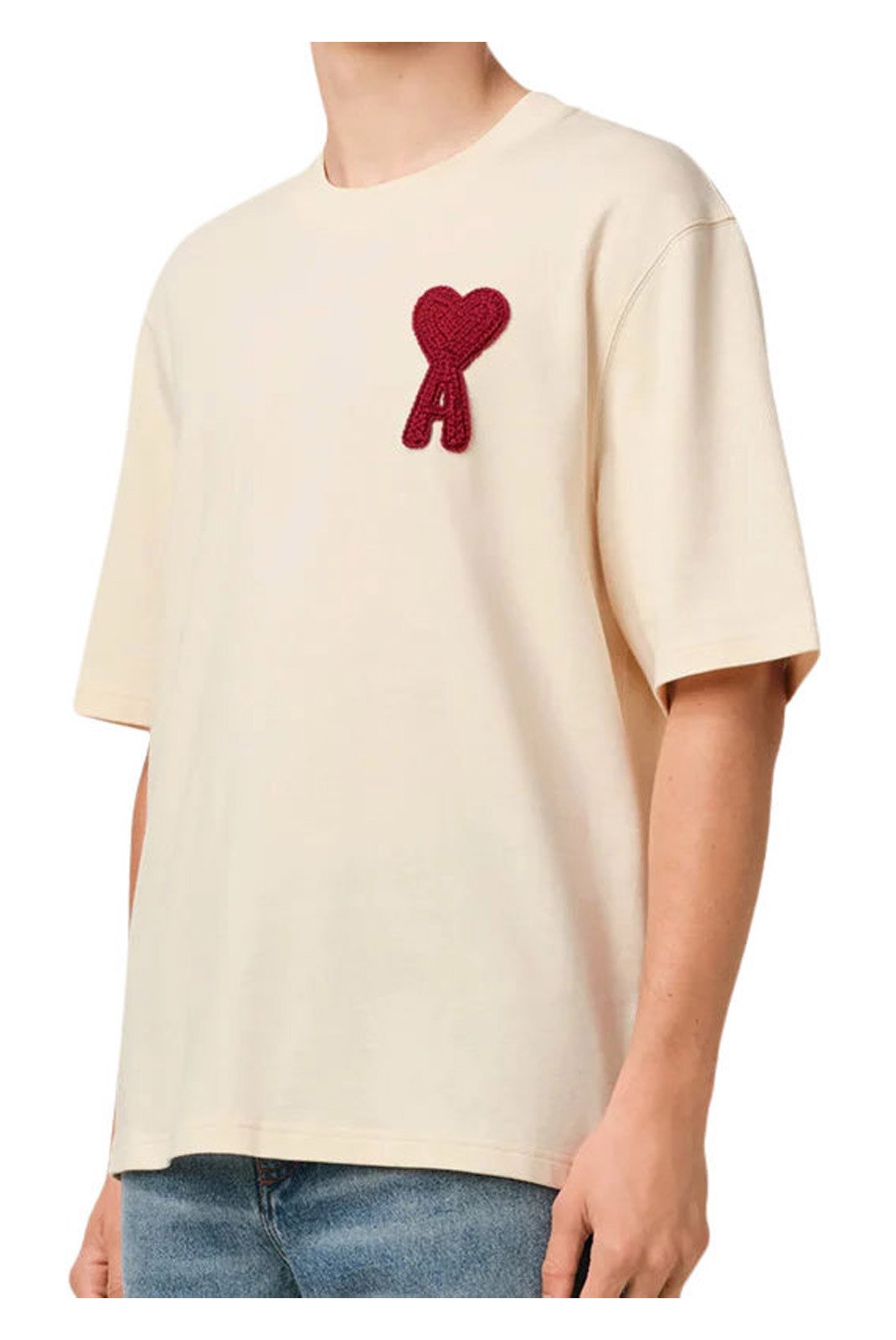 T-S manches courtes  Ami paris HTS065.726 136 beige/rouge