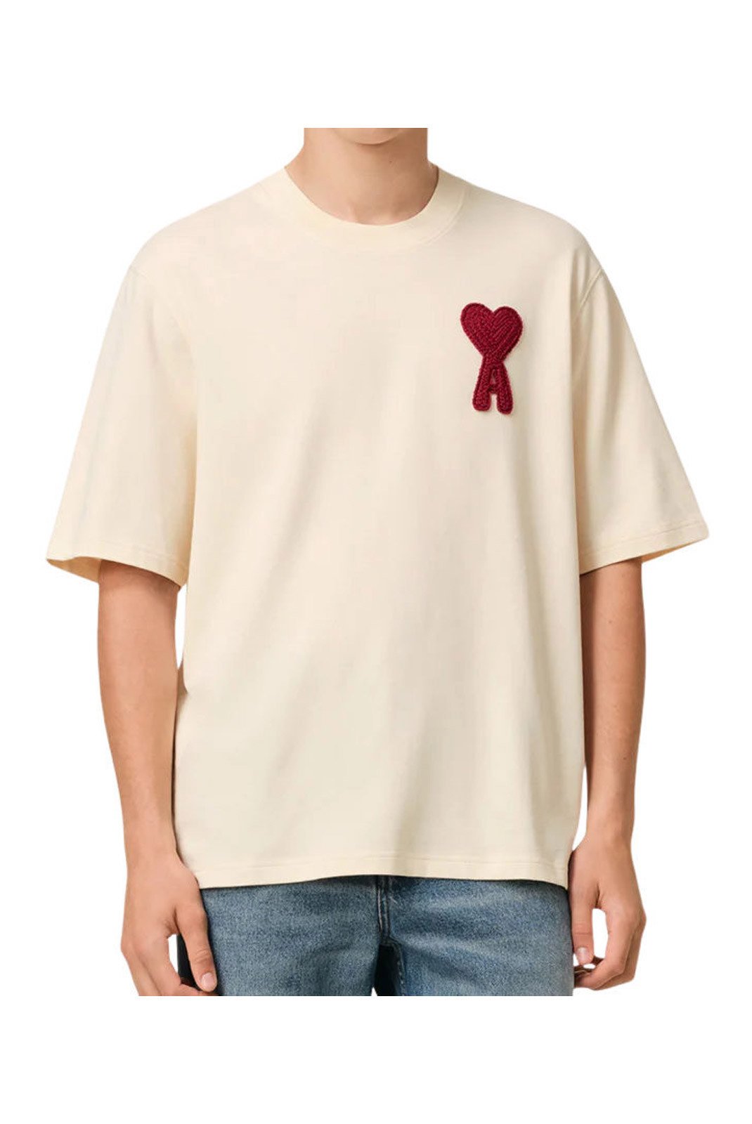 T-S manches courtes  Ami paris HTS065.726 136 beige/rouge