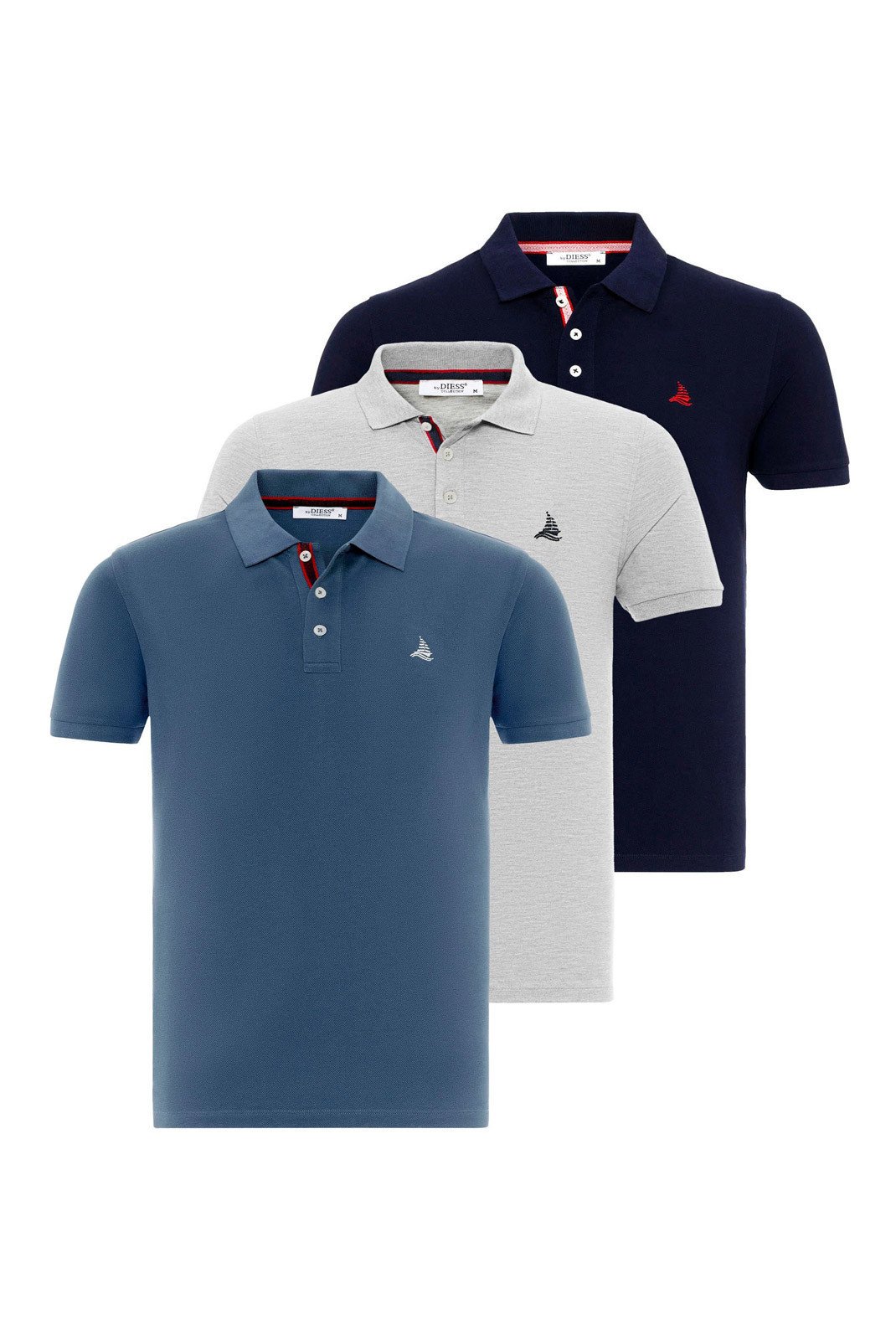 Polos manches courtes  BY DIESS COLLECTION BY23FSBNG01-3Pack_Indigo-GreyMelange-Navy  Indigo/Grey Melange/Navy