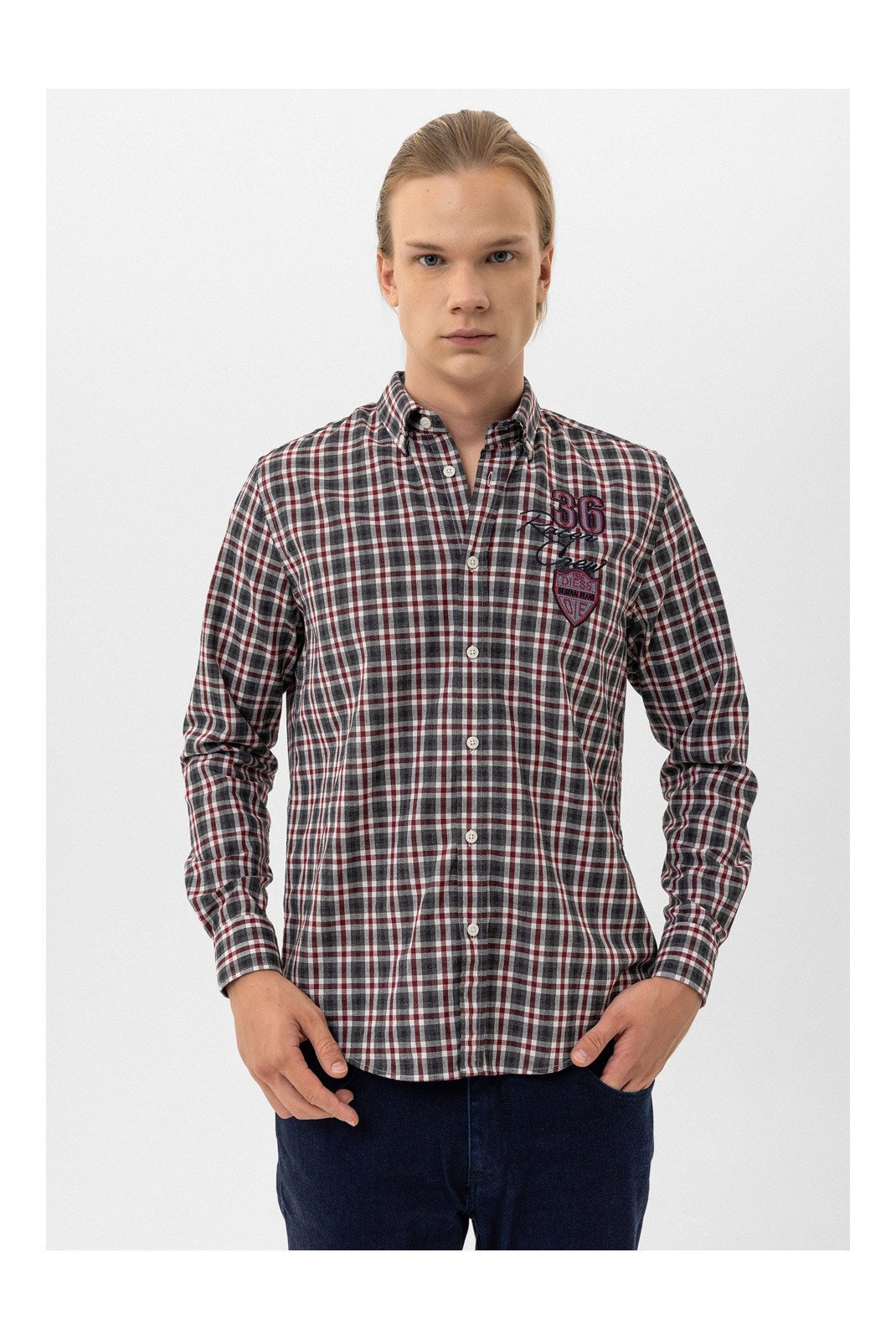 Chemises manches longues  BY DIESS COLLECTION BYDMSHR20244_Grey-Bordeaux Grey/Bordeaux