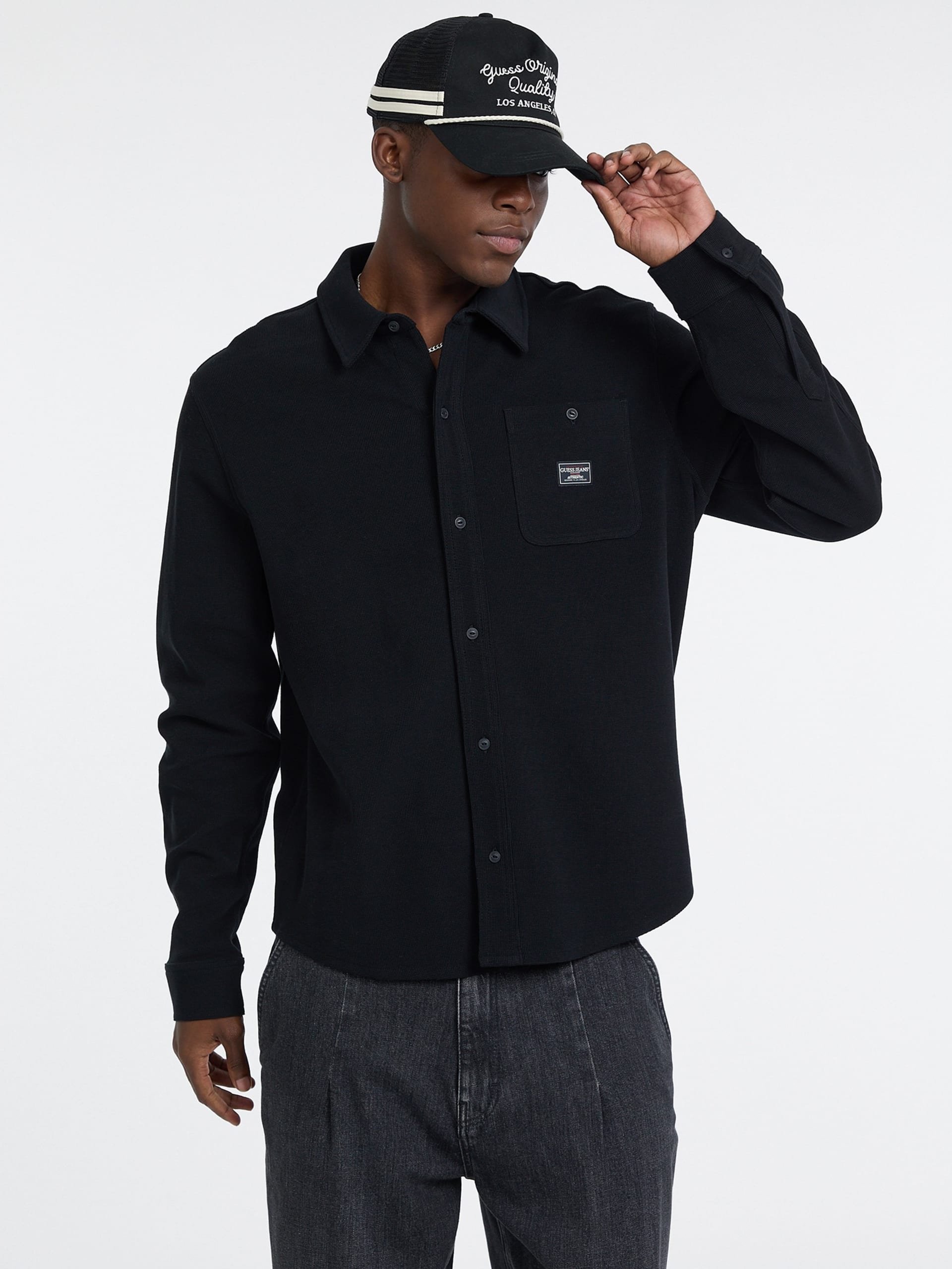 Chemises manches longues  Guess jeans M5BP42 K1141 JBLK Jet Black A996