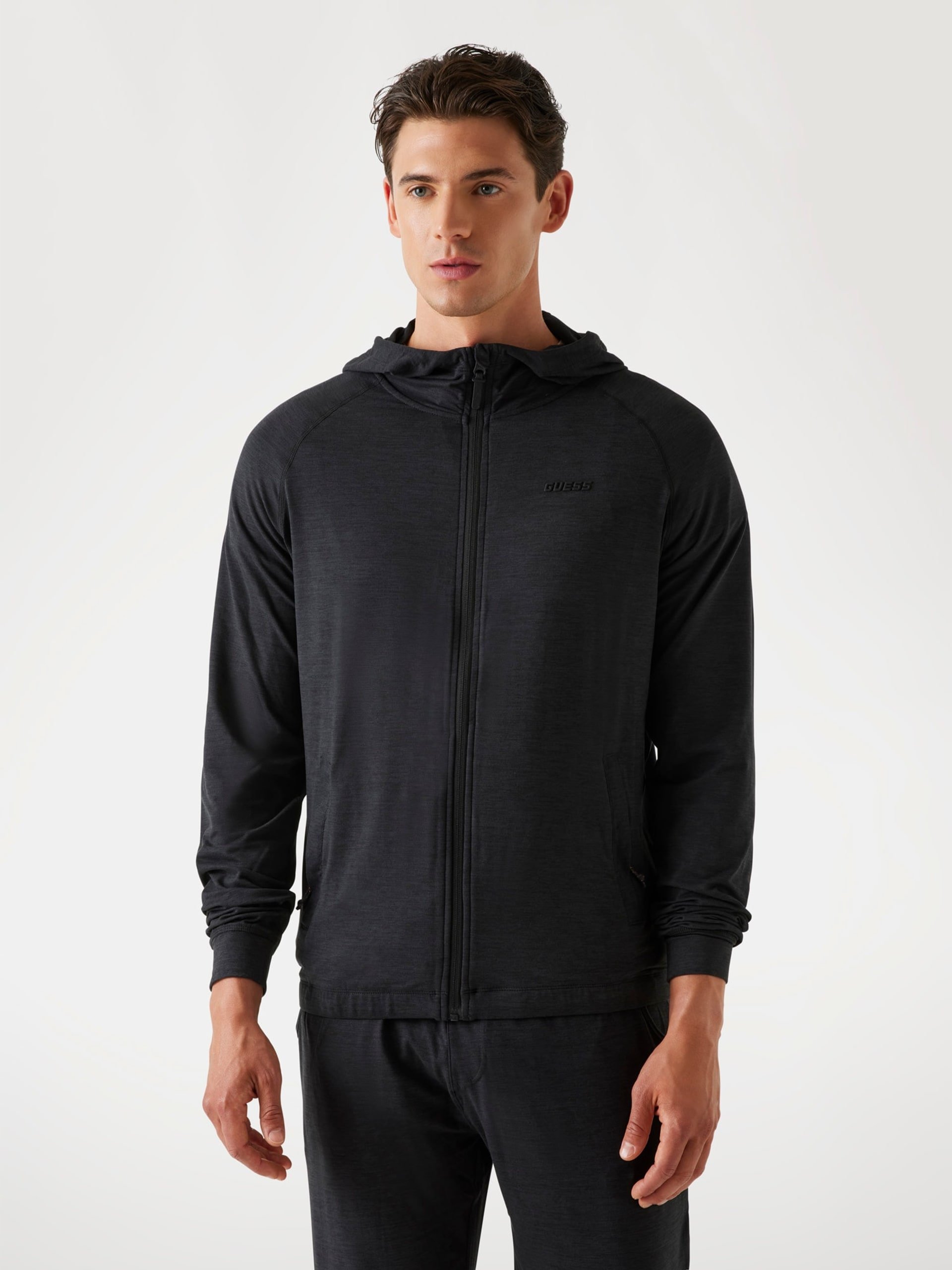 Sweats zippés  Guess jeans Z5YQ18 KCX82 H91K SOOT BLACK MELANGE