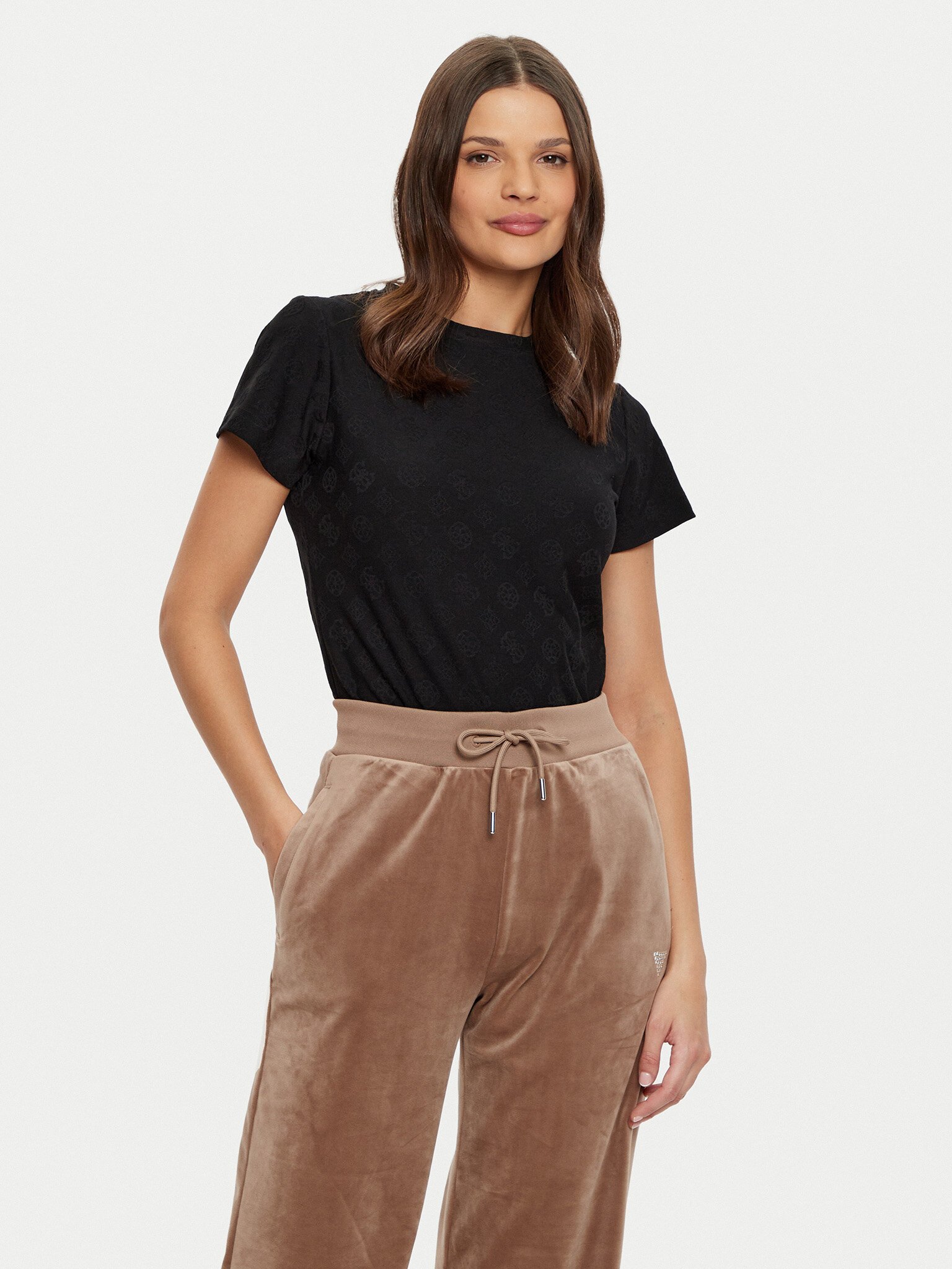 Tee shirt  Guess jeans V5RI02 KCLG2 P9ZV BLACK PEONY EMBOSSED