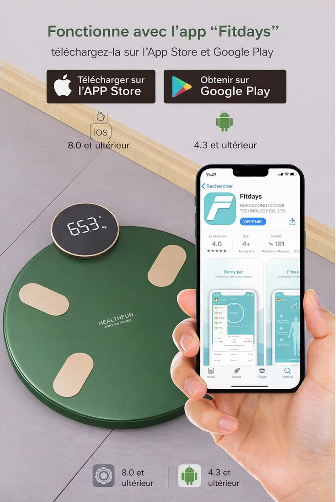 Balance connectée  HEALTHFUN X001B57W6B Vert