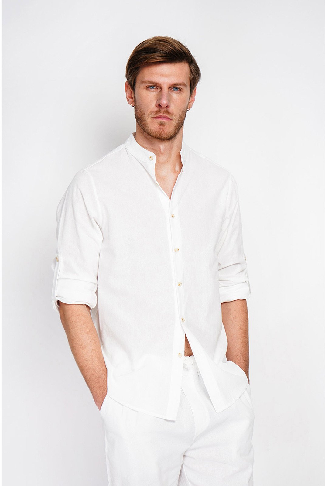 Chemises manches longues  LE SECRET DU LIN LS25-162_BLANC Blanc