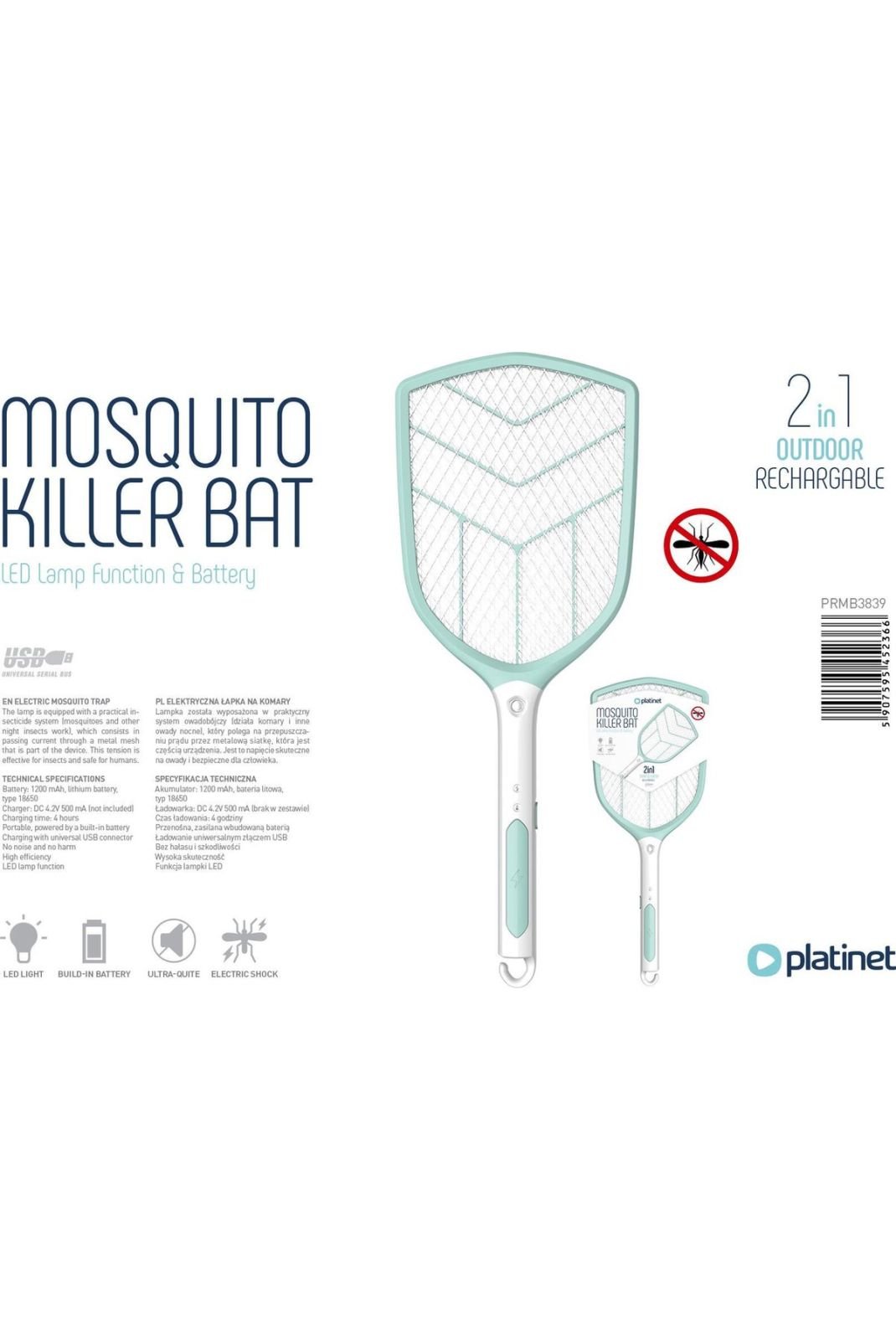 Raquette anti-moustique  PLATINET PRMB3839 Vert