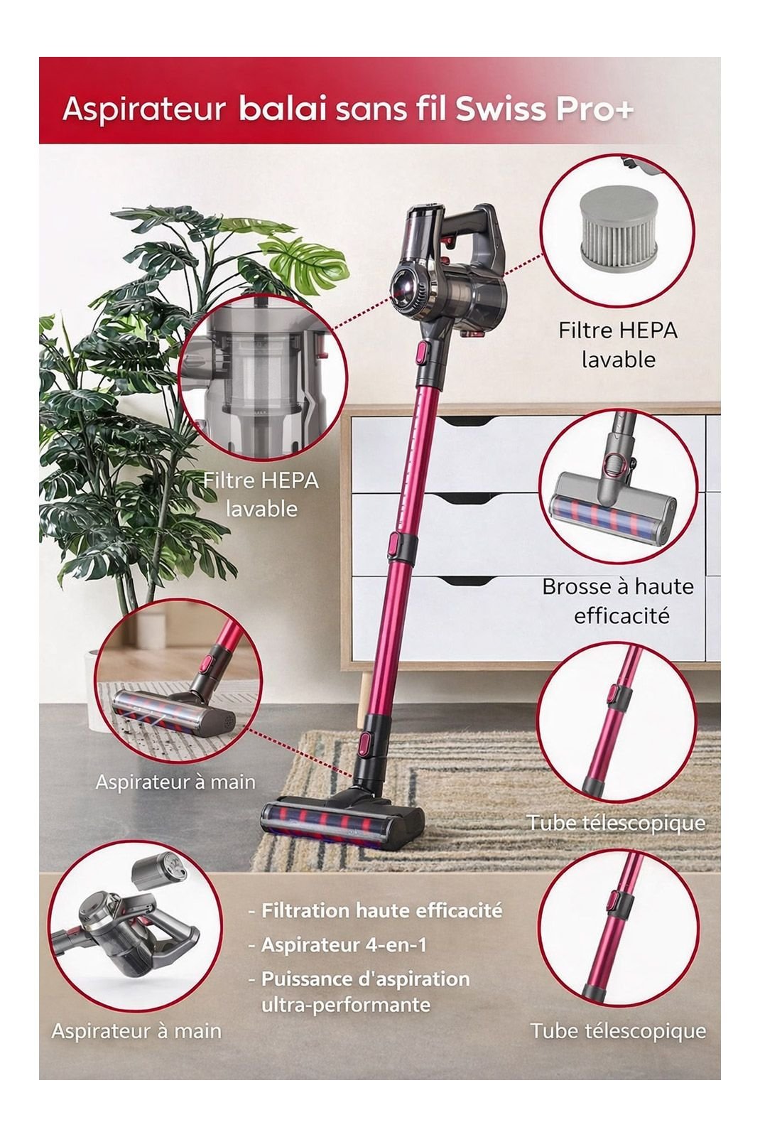 Aspirateur & accessoires d'entretien  SWISS PRO+ 8720726127318 Gris sidéral / Violet