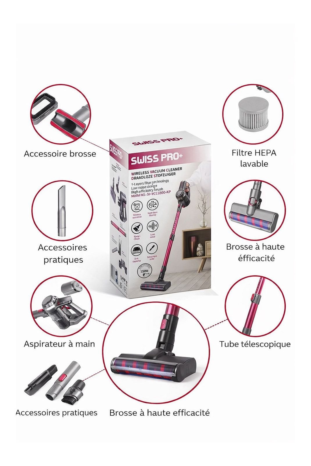 Aspirateur & accessoires d'entretien  SWISS PRO+ 8720726127318 Gris sidéral / Violet