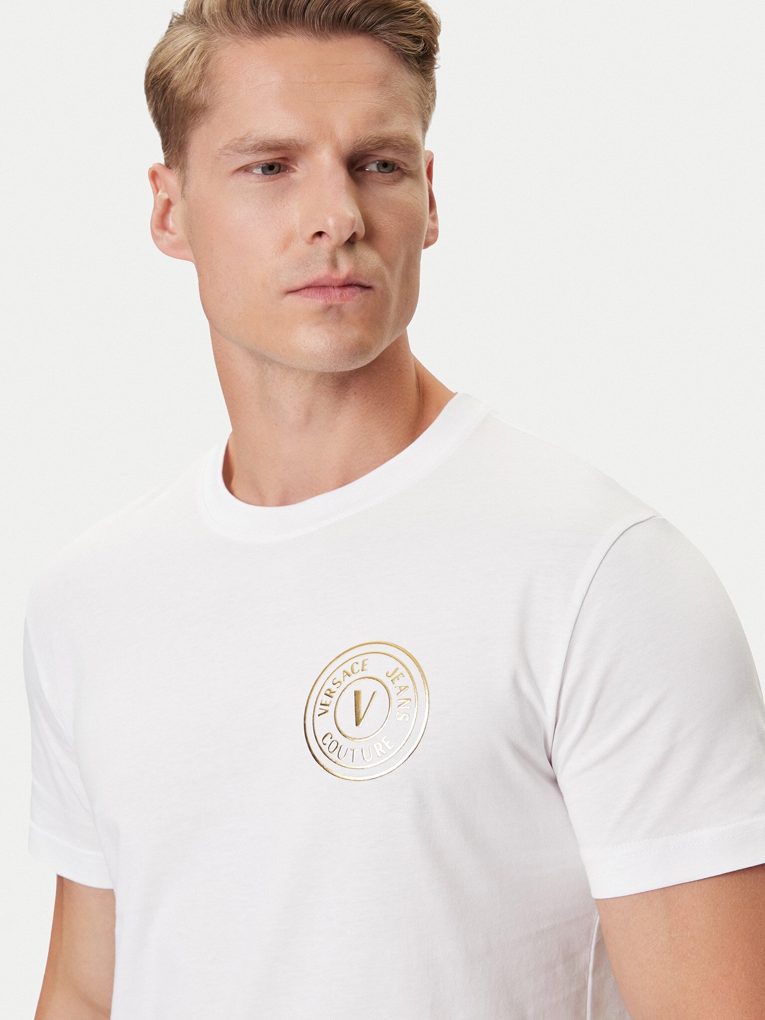 T-S manches courtes  Versace Jeans 79GAHT00 CJ00T G03 WHITE + GOLD
