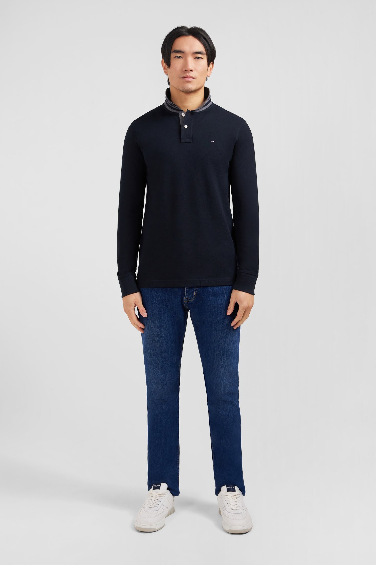 Polos manches longues  Eden park PPKNIPLE0006 Noir