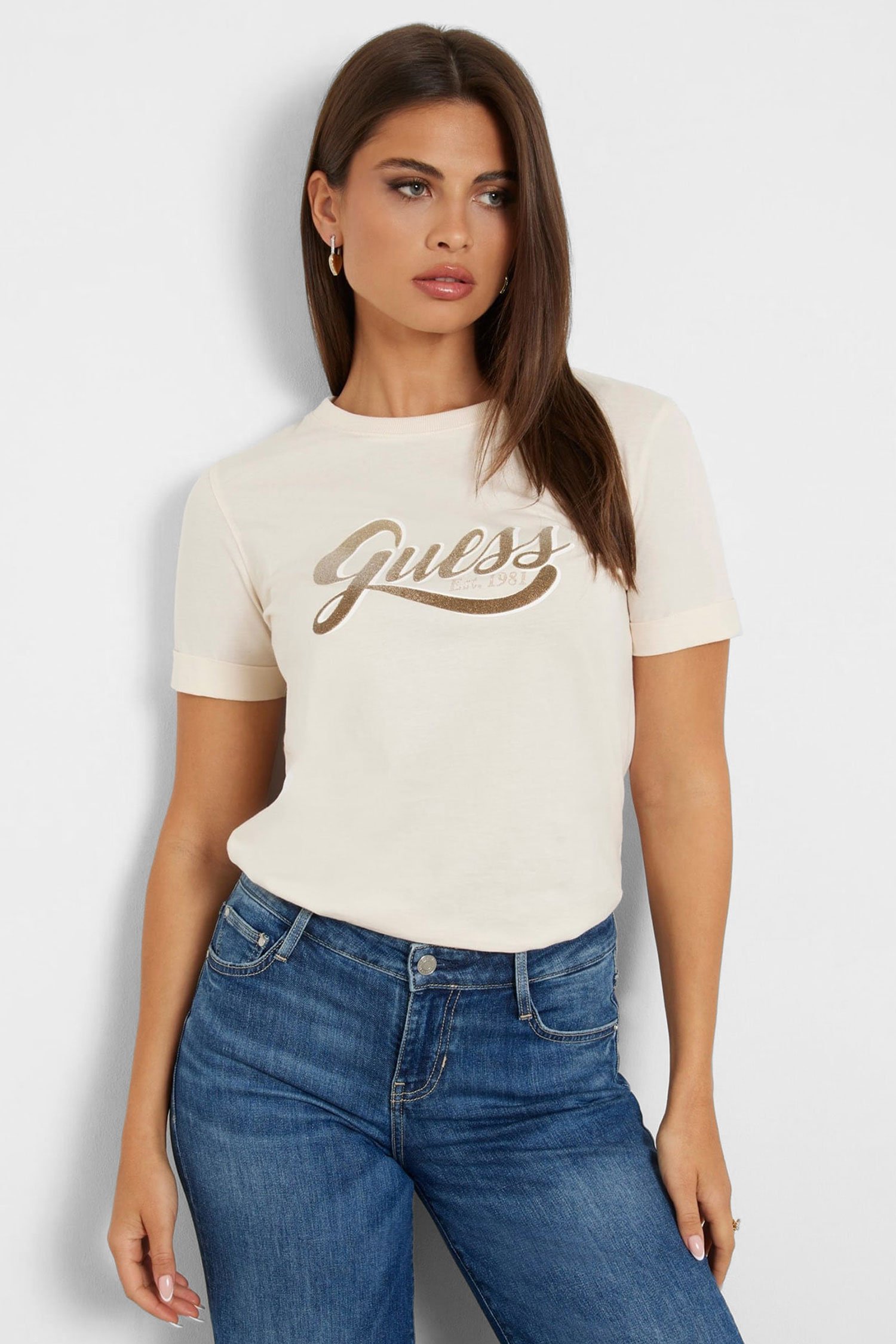 Tee shirt  Guess jeans W4YI09 JA914 G1E0 CREME BRULEE