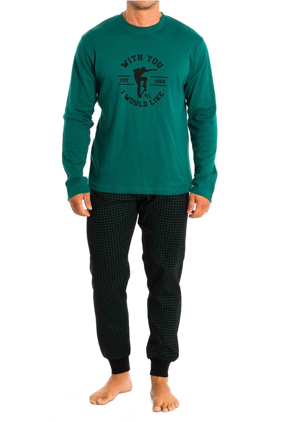 Pyjamas / Peignoirs  KISSES & LOVE KL30171 Verde-negro cuadros