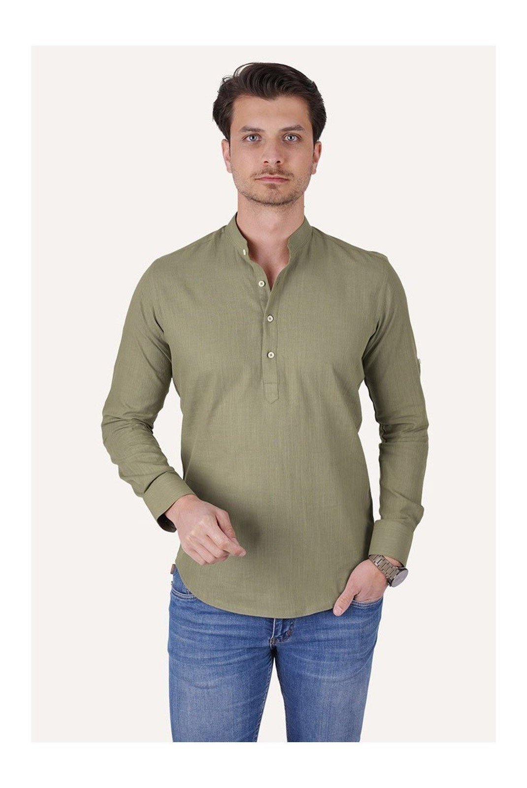 Chemises manches longues  ETIKMEN 77_Khaki-Green Khaki-Green