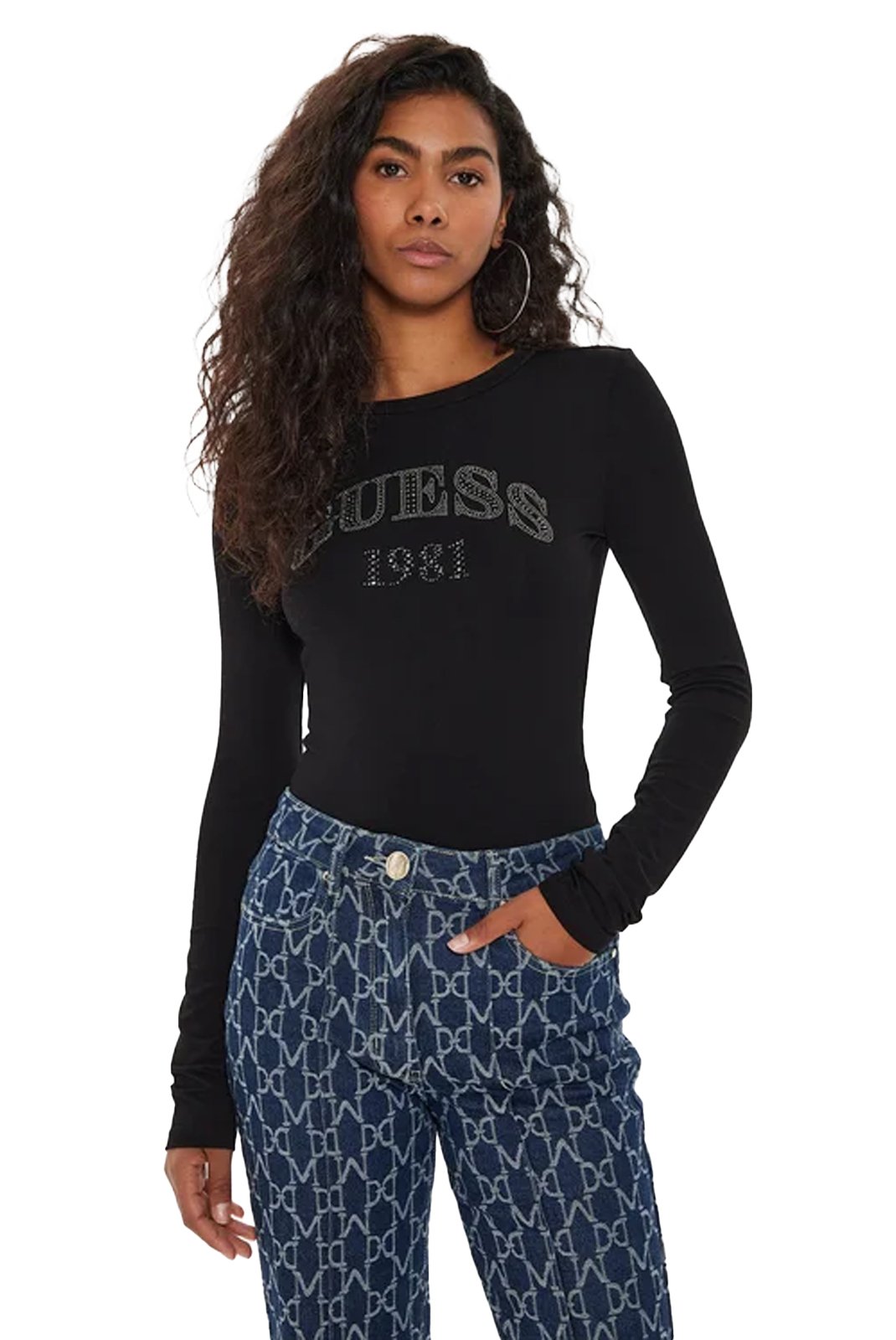 Tee shirt manches longues  Guess jeans W4YP06 K68D2 JBLK Jet Black A996