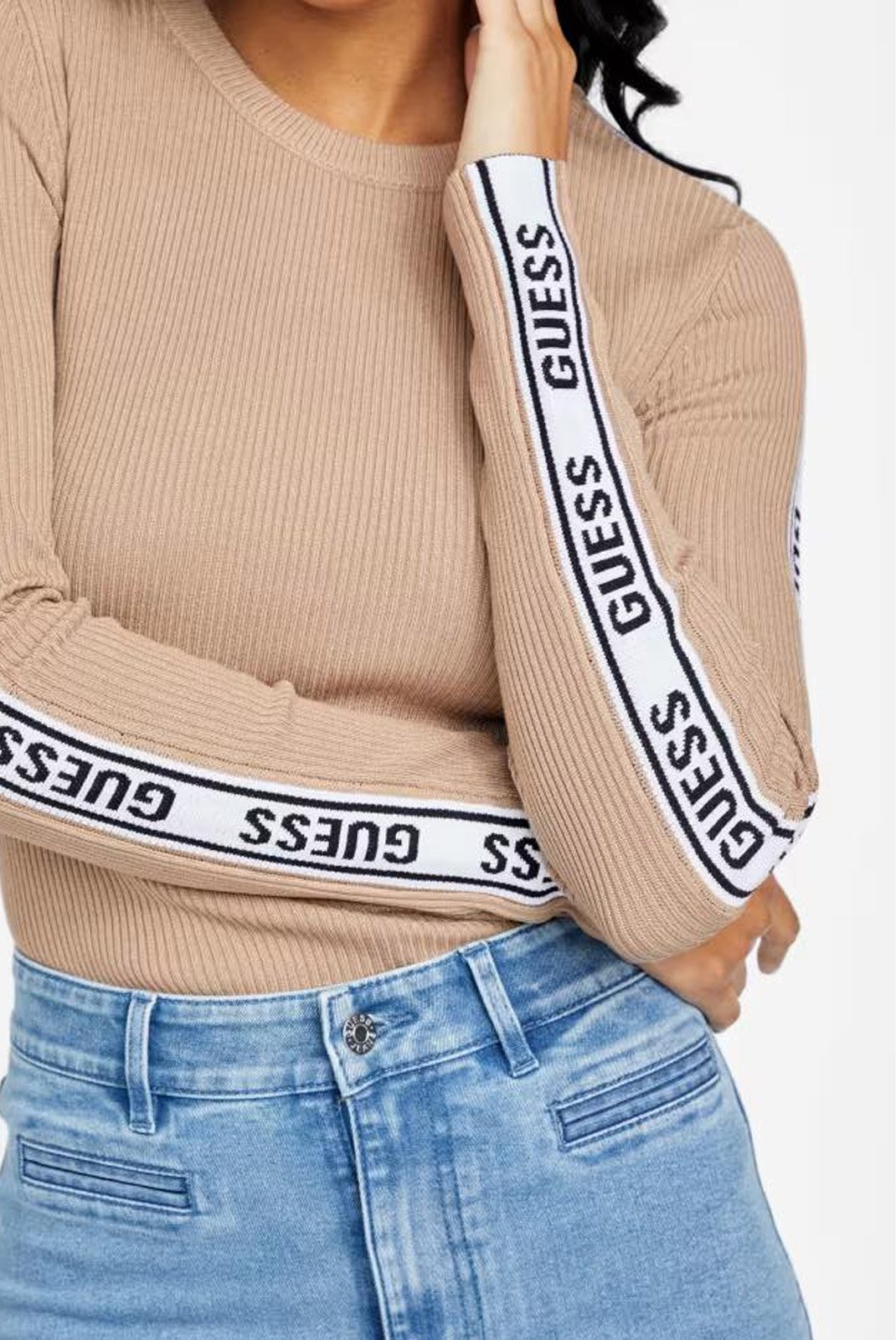 Pull  Guess jeans Q4OR11 Z0610 G1BW SAND TAN