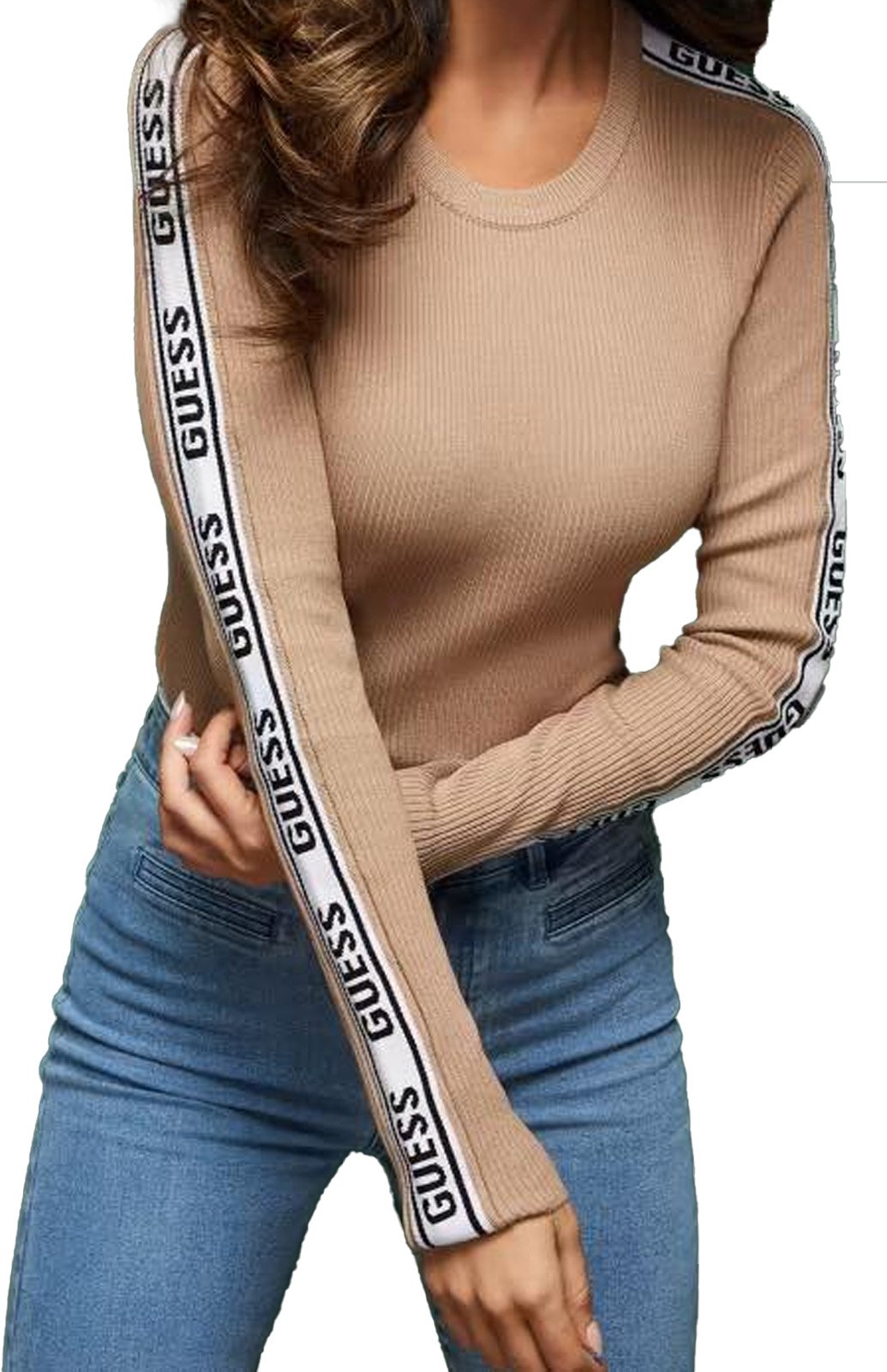 Pull  Guess jeans Q4OR11 Z0610 G1BW SAND TAN