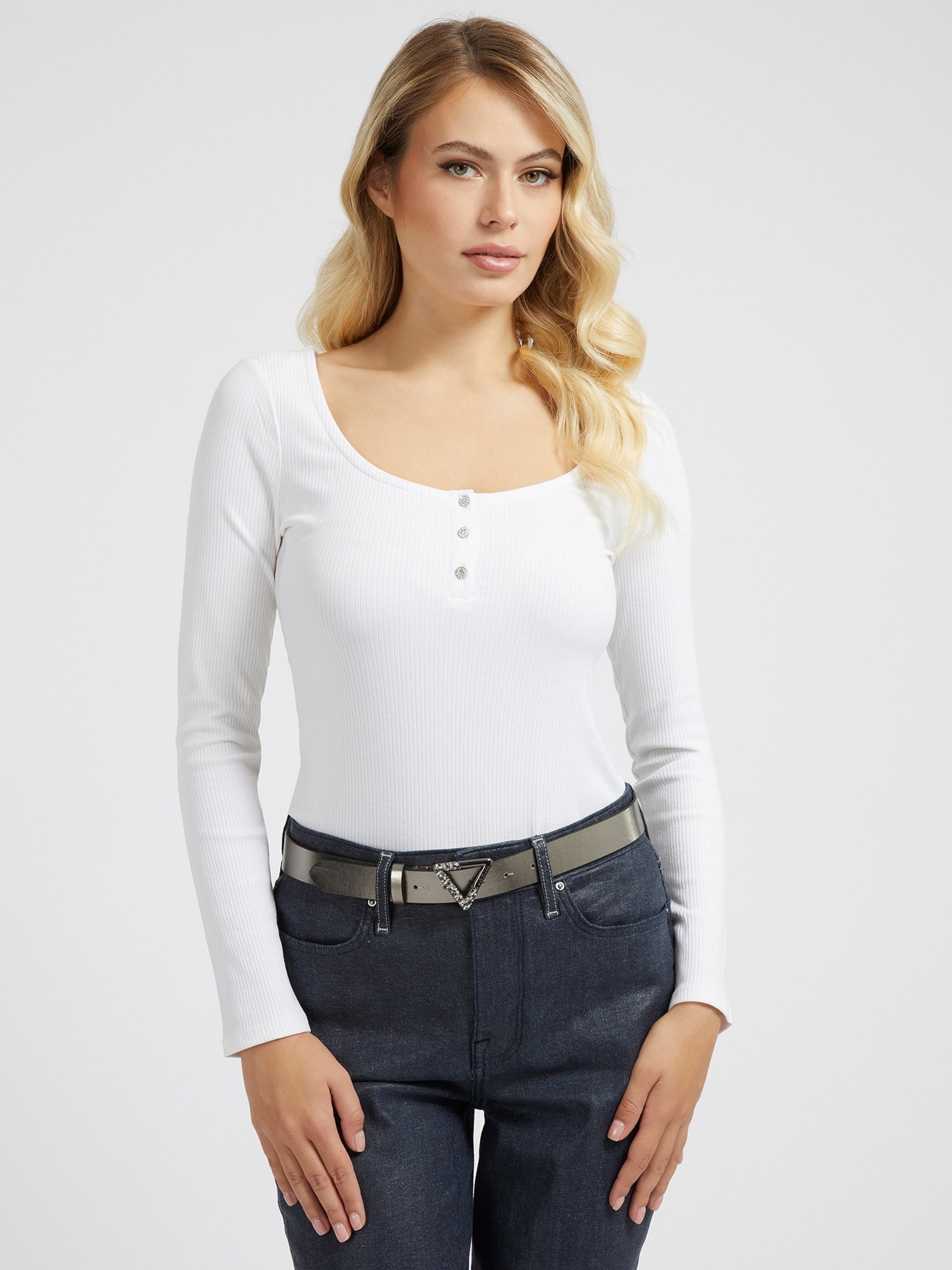 Tee shirt manches longues  Guess jeans W2YP46 KBCO2 G011 Pure White